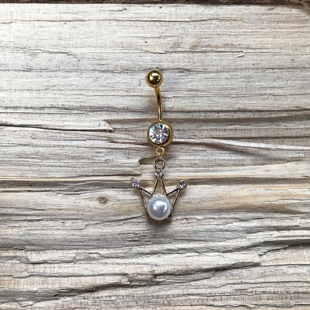 Gold Princess Crown Belly Button Ring